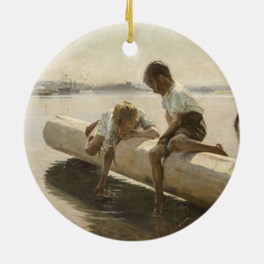 Albert Edelfelt - Twee jongens op een log Keramisch Ornament (Achterkant)