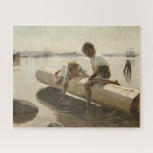 Albert Edelfelt - Twee jongens op een log Legpuzzel (Horizontaal)