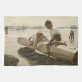 Albert Edelfelt - Twee jongens op een log Theedoek (Horizontaal)