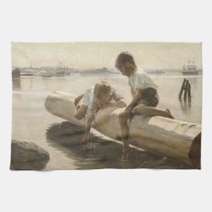 Albert Edelfelt - Twee jongens op een log Theedoek