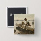 Albert Edelfelt - Twee jongens op een log Vierkante Button 5,1 Cm (Voorkant /achterkant)