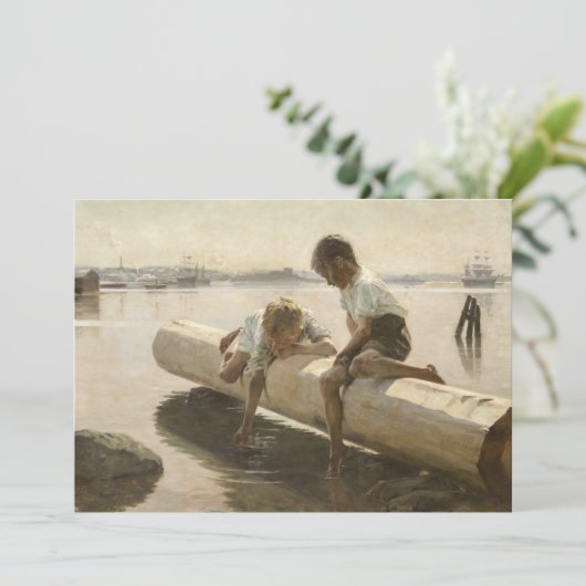 Albert Edelfelt - Twee jongens op een stam Bedankkaart (Staand voorkant)