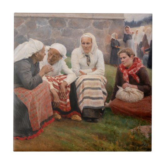 Albert Edelfelt - Vrouwen buiten de kerk Tegeltje (Voorkant)