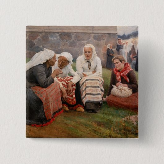 Albert Edelfelt - Vrouwen buiten de kerk Vierkante Button 5,1 Cm (Voorkant)