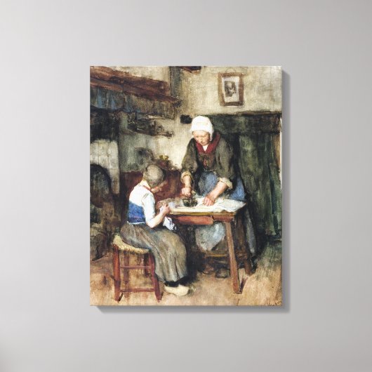 Albert Neuhuys Interior met een Vrouwenstrijder en Canvas Afdruk (Voorkant)