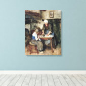 Albert Neuhuys Interior met een Vrouwenstrijder en Canvas Afdruk (Insitu (Houten vloer))