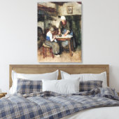 Albert Neuhuys Interior met een Vrouwenstrijder en Canvas Afdruk (Insitu (Slaapkamer))