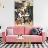 Albert Neuhuys Interior met een Vrouwenstrijder en Canvas Afdruk (Insitu (Woonkamer))