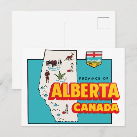 Alberta Map Vintage Revel Briefkaart (Voorkant / Achterkant)