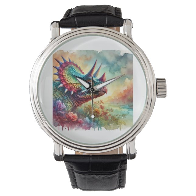 Albertaceratops in Nature 240824AREF125 - Watercol Horloge (Voorkant)