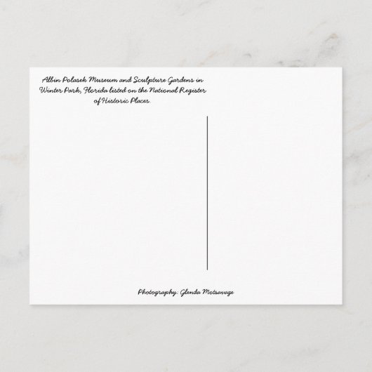 Albin Polasek Sculpture Gardens Winter Park FL Briefkaart (Achterkant)
