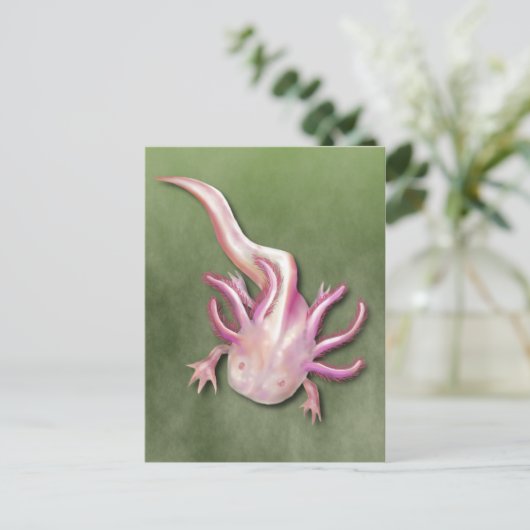 Albino Axolotl "Walking Fish" Art Briefkaart (Staand voorkant)