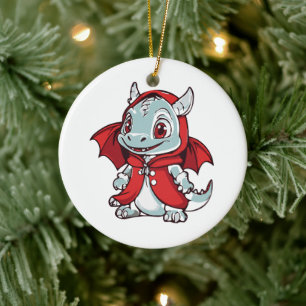 Albino Draak in het Rood Keramisch Ornament
