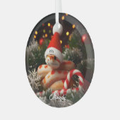 Albino maïs slang in een kerstmuts glas ornament (Voorkant links)