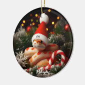 Albino maïs slang in een kerstmuts keramisch ornament (Links)