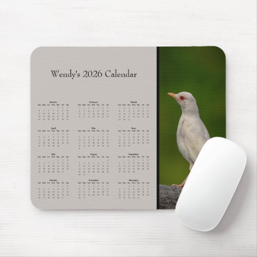 Albino Robin: Customize full year 2025 calendar Muismat (Met muis)