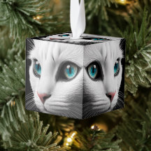 Albino White Cat Face Jewel Eyes