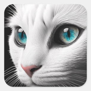 Albino White Cat Face Jewel Eyes Vierkante Sticker