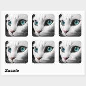 Albino White Cat Face Jewel Eyes Vierkante Sticker (Vel)