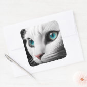 Albino White Cat Face Jewel Eyes Vierkante Sticker (Envelop)