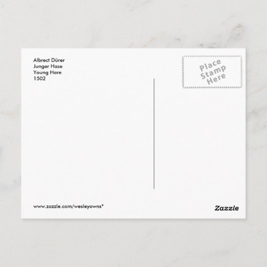 Albrecht Dürer - Junger Hase (Young Hare), 1502 Briefkaart (Achterkant)
