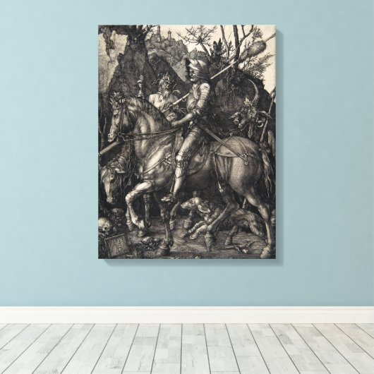 Albrecht Dürer Knight, Death and the Devil Canvas Afdruk (Insitu (Houten vloer))