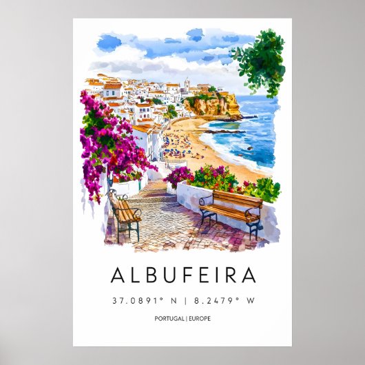 Albufeira Aquarel Poster Albufeira Reisprent (Voorkant)