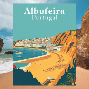 Albufeira, Portugal Europese Retro Kunst Briefkaart
