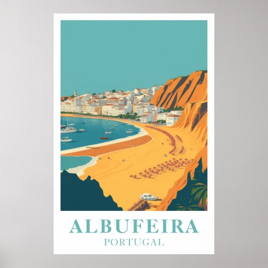 Albufeira Portugal Vintage Reis Strand Kunst Poster (Voorkant)