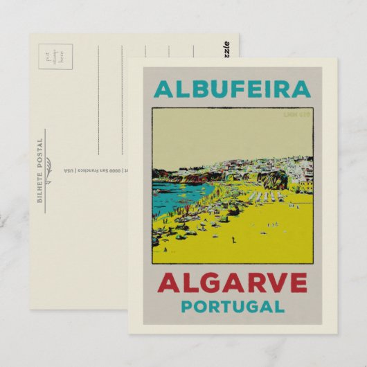Albufeira strandillustratie Algarve Briefkaart (Voorkant / Achterkant)