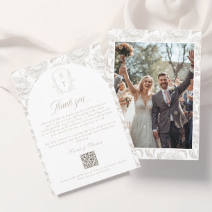 Album met QR-code foto's in licht taupe met monogr Bedankkaart