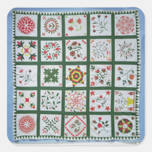 Album quilt met seizoensbloemen, 1844 vierkante sticker