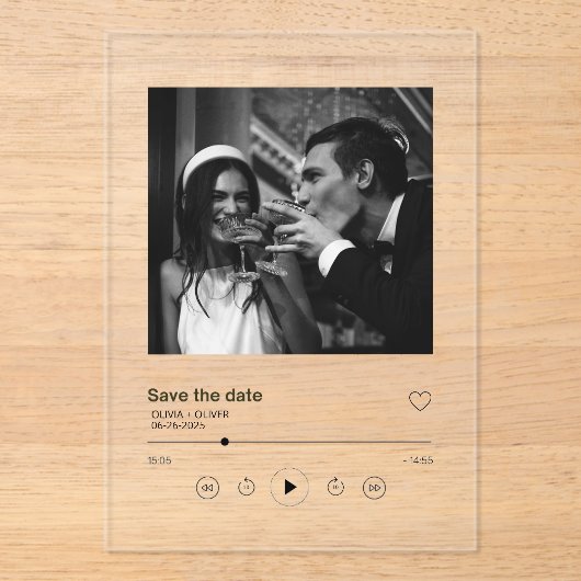 Albumcover slaat de datum op acryl uitnodigingen (Voorkant)