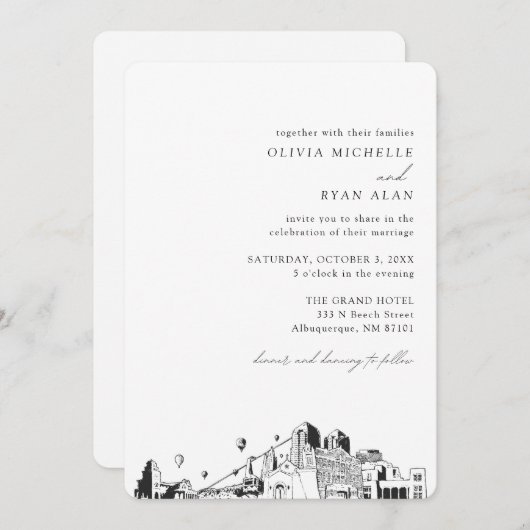 Albuquerque Bruiloft Elegante Skyline Uitnodiging (Voorkant / Achterkant)