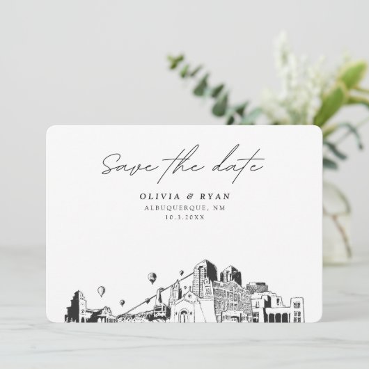 Albuquerque Bruiloft Modern Save the Date Kaart (Staand voorkant)
