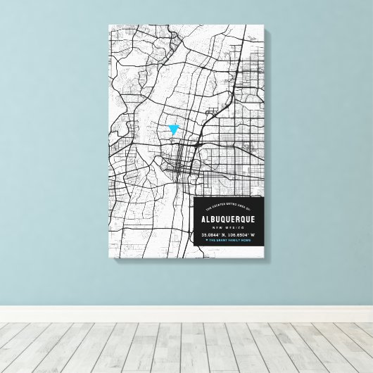 Albuquerque City Map + Markeringen uw locatie Canvas Afdruk (Insitu (Houten vloer))