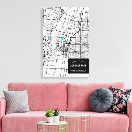 Albuquerque City Map + Markeringen uw locatie Canvas Afdruk (Insitu (Woonkamer))