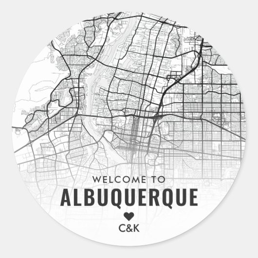 Albuquerque City Map | Welkom bruiloft Ronde Sticker (Voorkant)