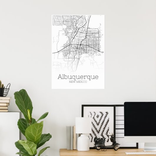 Albuquerque Map - New Mexico - City Map Poster (Thuiskantoor)