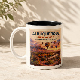 Albuquerque New Mexico Ballon Woestijn Zonsopgang Tweekleurige Koffiemok