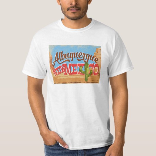 Albuquerque New Mexico Cartoon Desert Retro Travel T-shirt (Voorkant)