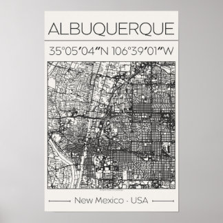 Albuquerque New Mexico Houtskool Stadkaart Poster 