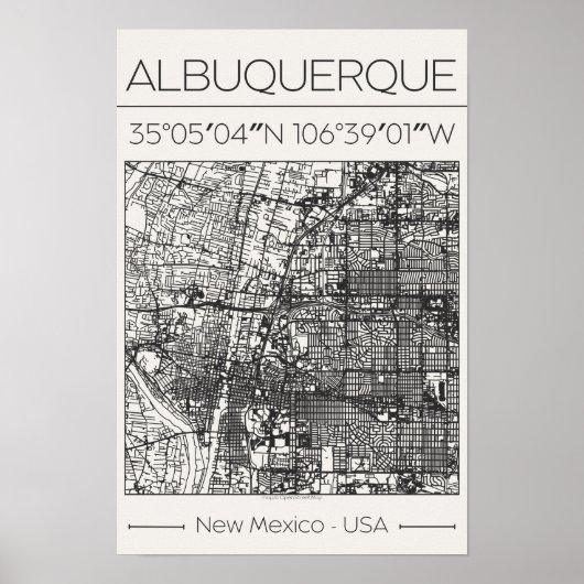 Albuquerque New Mexico Houtskool Stadkaart Poster (Voorkant)