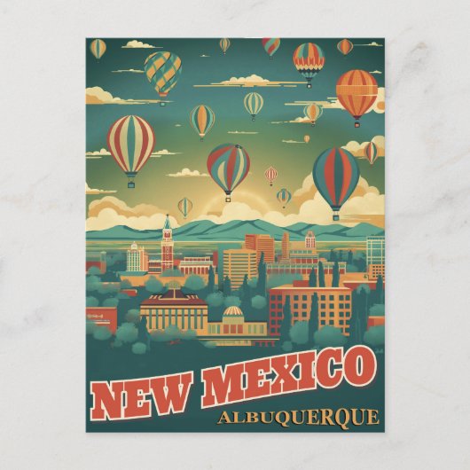 Albuquerque, New Mexico met een heteluchtballon Briefkaart (Voorkant)