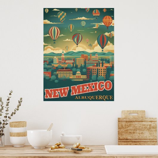 Albuquerque, New Mexico met een heteluchtballon Poster (Keuken)