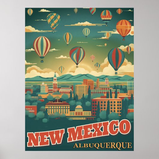 Albuquerque, New Mexico met een heteluchtballon Poster (Voorkant)