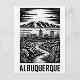 Albuquerque New Mexico Silhouette Zwart Wit Houtsn Feestdagenkaart