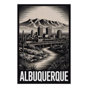 Albuquerque New Mexico Silhouette Zwart Wit Houtsn Perfect Poster