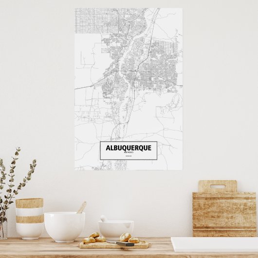 Albuquerque, New Mexico (zwart op wit) Poster (Keuken)