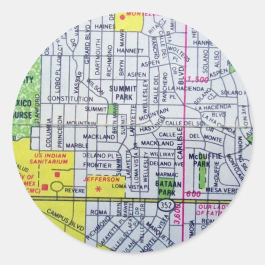 Albuquerque, NM  kaart Ronde Sticker (Voorkant)